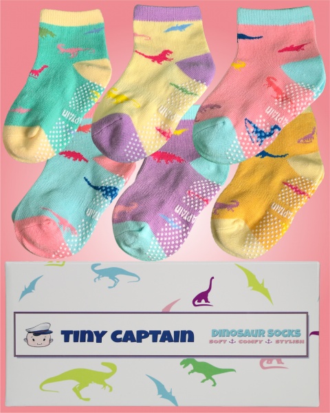 Girls Dinosaur Grip Socks 1 Year Old Non Slip Gift Ages 1-3 Crew Socks