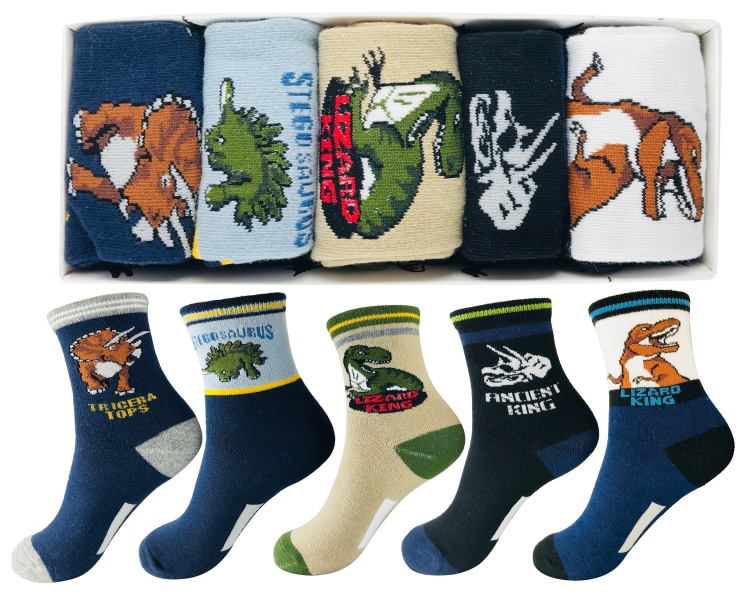 Dinosaur Boy Socks Ages 4-7 Gift Set Black and Blue 