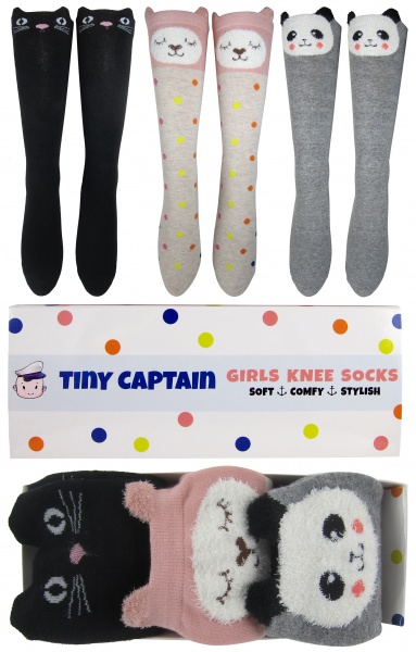 Girls Knee High Long Socks Ages 4-8 Gift 3 Pack 
