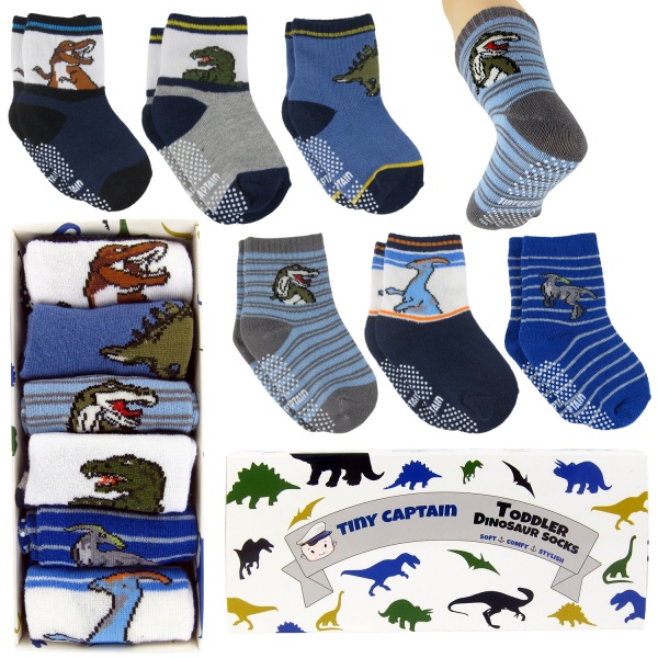 Toddler Baby Dinosaur Socks With Non Slip Grips 6 Pack - Product Details