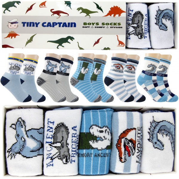 Boys Dinosaur Socks Ages 4-6 5 Pack Set